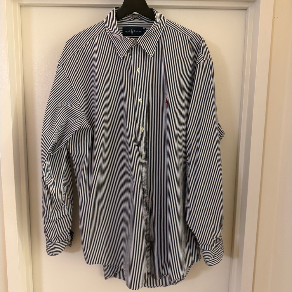 Men’s Polo Ralph Lauren Blue Striped Button Down Shirt XL (16 ½ 34/35)